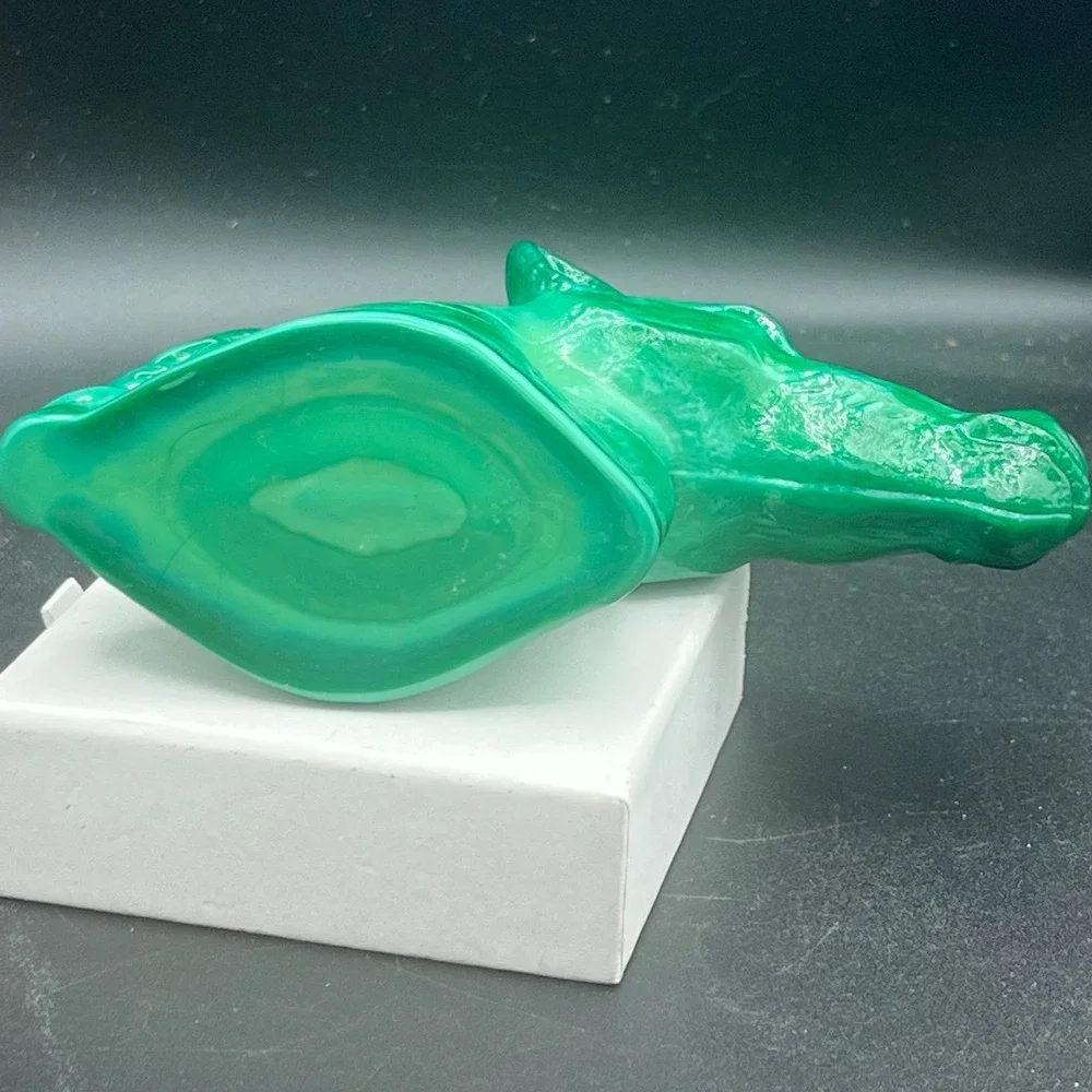 Vintage Jade Malachite Glass Horse Head Figurine‎ Czech Art Deco Hoffmann